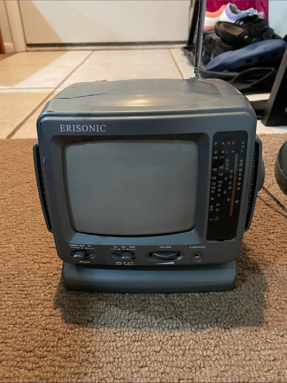 Erisonic Model 502R 5.5” Black & White Tv with Am/Fm Radio